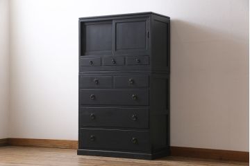 和製アンティーク　ペイント家具　幅狭　シックな雰囲気がお洒落なチェスト(重ね箪笥、収納棚、引き出し)