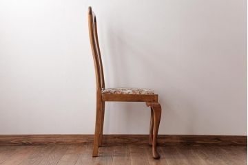 アンティーク家具　フランスアンティーク　パーチ材　シックな花柄の座面のダイニングチェア(ワークチェア、椅子)