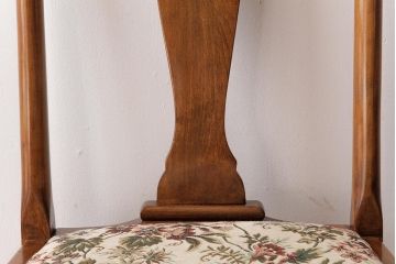 アンティーク家具　フランスアンティーク　パーチ材　シックな花柄の座面のダイニングチェア(ワークチェア、椅子)