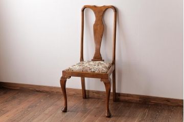 アンティーク家具　フランスアンティーク　パーチ材　シックな花柄の座面のダイニングチェア(ワークチェア、椅子)