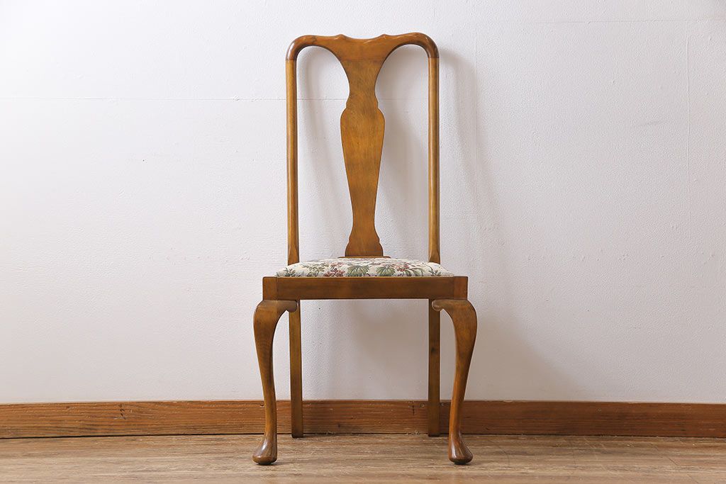 アンティーク家具　フランスアンティーク　バーチ材　シックな花柄の座面のダイニングチェア(ワークチェア、椅子)(1)