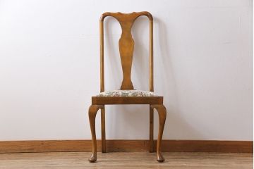 アンティーク家具　フランスアンティーク　バーチ材　シックな花柄の座面のダイニングチェア(ワークチェア、椅子)(1)