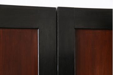 和製アンティーク　ヒノキ材　漆塗り　大振りで存在感のある帯戸(板戸、引き戸、建具)2枚セット(1)