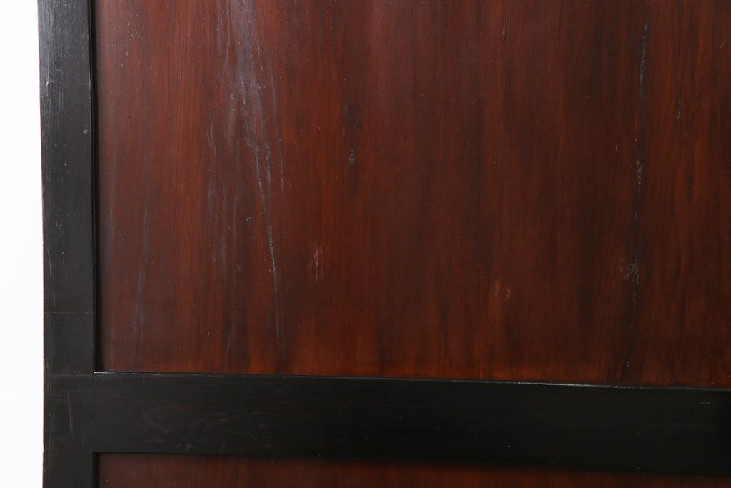 和製アンティーク　ヒノキ材　漆塗り　大振りで存在感のある帯戸(板戸、引き戸、建具)2枚セット(1)