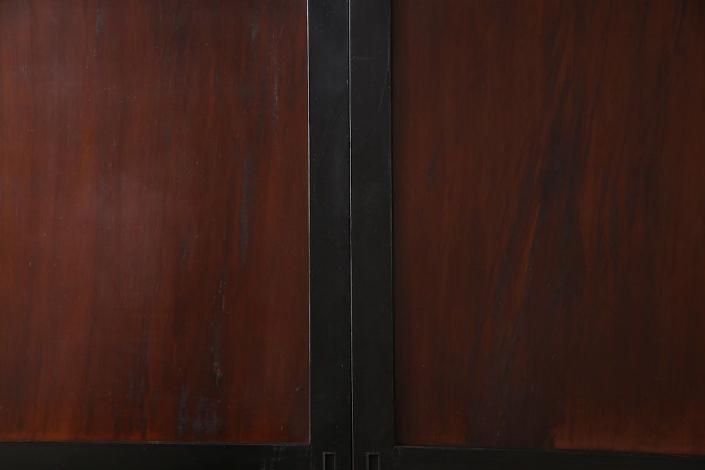 和製アンティーク　ヒノキ材　漆塗り　大振りで存在感のある帯戸(板戸、引き戸、建具)2枚セット(2)