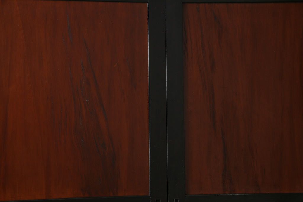 和製アンティーク　ヒノキ材　漆塗り　大振りで存在感のある帯戸(板戸、引き戸、建具)2枚セット(2)