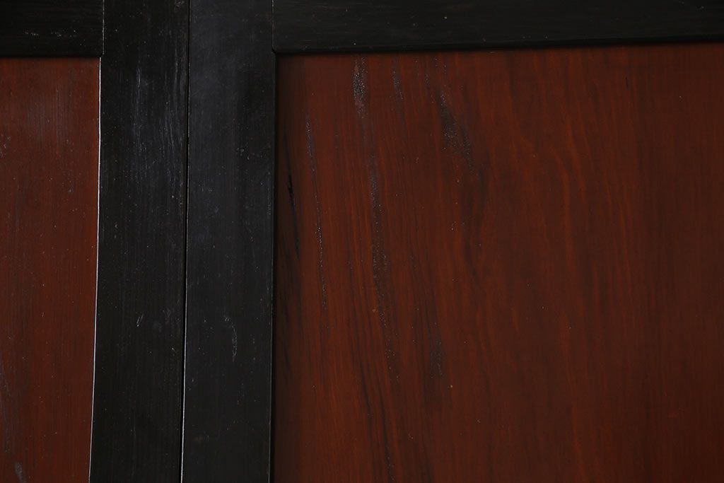 和製アンティーク　ヒノキ材　漆塗り　大振りで存在感のある帯戸(板戸、引き戸、建具)2枚セット(2)