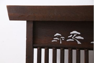 昭和中期　鶴と松　縦桟が印象的な杉材製の衝立(パーテーション、仕切り)
