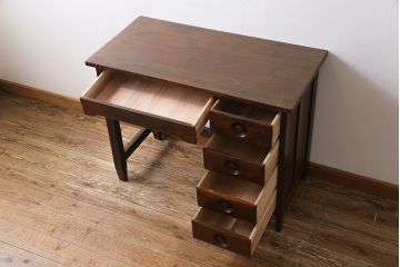レトロ家具　昭和中期　樺材　薄型　レトロモダンな雰囲気がお洒落な片袖机(作業台、ワークデスク、在宅ワーク、在宅用)