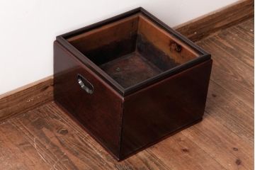 アンティーク雑貨　和製アンティーク　唐木　花梨材の艶が美しい角火鉢(木製火鉢、手焙り、カリン材)