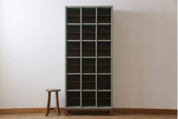 ペイント家具　リメイク　落ち着いた色合いの縦長マス目棚(下駄箱、オープンラック、収納棚、ロッカー)(R-032425)