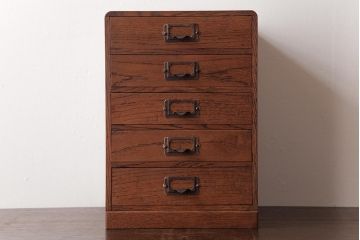 レトロ家具　昭和レトロ　ナラ材　ネームプレート付き!素朴な風合いの小引き出し(卓上収納、小物収納、引き出し)