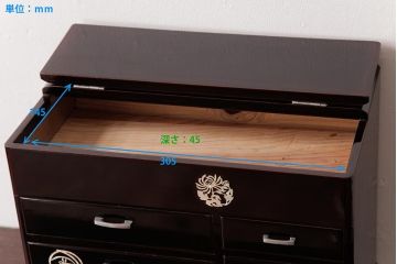 アンティーク雑貨　昭和期　総桐材　螺鈿細工の花紋が上品な漆塗りの針箱(裁縫箱、小引き出し、小物収納)