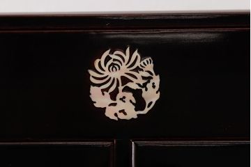 アンティーク雑貨　昭和期　総桐材　螺鈿細工の花紋が上品な漆塗りの針箱(裁縫箱、小引き出し、小物収納)