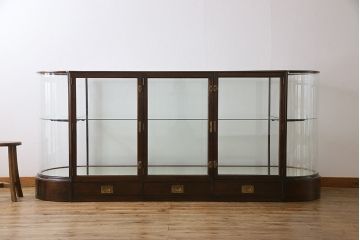 レトロ家具　イギリスアンティーク　最高級!　マホガニー材　レトロな大型ガラスケース(ショーケース、陳列棚、店舗什器)