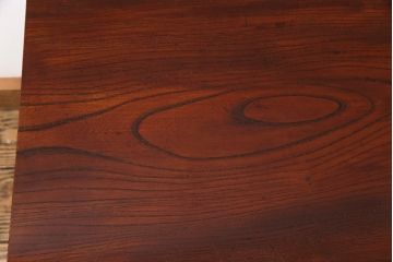 古材リメイク品　天板一枚板　漆塗り　上品な雰囲気漂うケヤキの杢目が美しい鉄脚ローテーブル(飾り台、サイドテーブル)