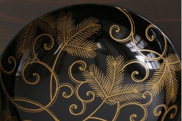 和製アンティーク　内側の絵柄が鮮やかな木製お椀(漆器、和食器)5客セット