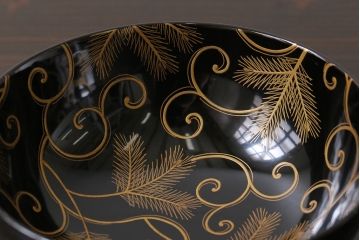 和製アンティーク　内側の絵柄が鮮やかな木製お椀(漆器、和食器)5客セット