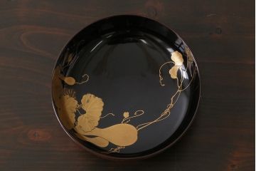 和製アンティーク　輪島塗　高蒔絵　瓢箪の図　上質な蓋付き木製椀(漆器、和食器)5客セット(3)