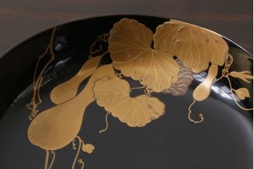 和製アンティーク　輪島塗　高蒔絵　瓢箪の図　上質な蓋付き木製椀(漆器、和食器)5客セット(3)