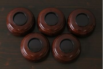 和製アンティーク　輪島塗　高蒔絵　瓢箪の図　上質な蓋付き木製椀(漆器、和食器)5客セット(3)