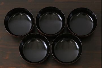 和製アンティーク　輪島塗　高蒔絵　瓢箪の図　上質な蓋付き木製椀(漆器、和食器)5客セット