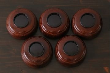 和製アンティーク　輪島塗　高蒔絵　瓢箪の図　上質な蓋付き木製椀(漆器、和食器)5客セット