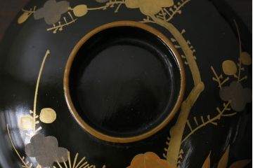 和製アンティーク　松竹梅　華やかな金彩の蓋付き木製椀(漆器、和食器)5客セット