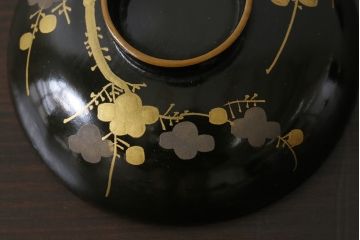 和製アンティーク　松竹梅　華やかな金彩の蓋付き木製椀(漆器、和食器)5客セット