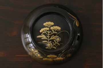 和製アンティーク　大正昭和初期　蝶や草花の蒔絵が品のある木製のお椀5客セット(漆器)