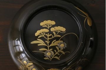 和製アンティーク　大正昭和初期　蝶や草花の蒔絵が品のある木製のお椀5客セット(漆器)