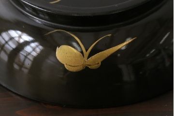 和製アンティーク　大正昭和初期　蝶や草花の蒔絵が品のある木製のお椀5客セット(漆器)