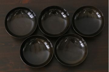 和製アンティーク　大正昭和初期　蝶や草花の蒔絵が品のある木製のお椀5客セット(漆器)