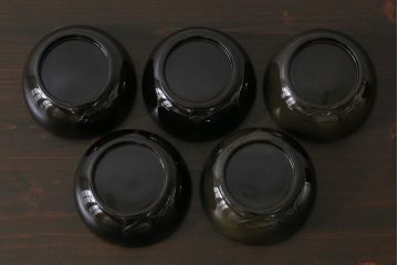 和製アンティーク　大正昭和初期　蝶や草花の蒔絵が品のある木製のお椀5客セット(漆器)