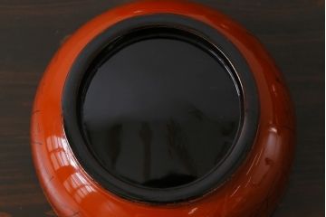 和製アンティーク　朱塗り　和モダンなデザインがお洒落な木製のお椀7客セット(漆器、和食器)
