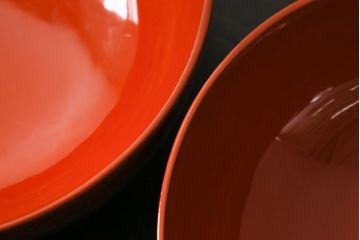 和製アンティーク　朱塗り　和モダンなデザインがお洒落な木製のお椀7客セット(漆器、和食器)