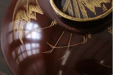 和製アンティーク　漆器　迫力ある図柄の描かれた木製椀5客セット(和食器)