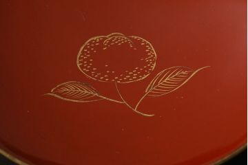 和製アンティーク　漆器　迫力ある図柄の描かれた木製椀5客セット(和食器)