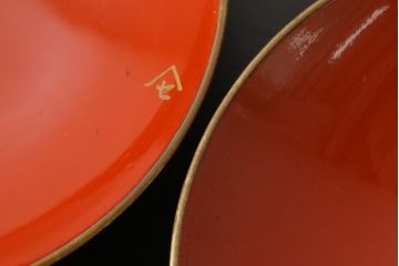 和製アンティーク　漆器　迫力ある図柄の描かれた木製椀5客セット(和食器)