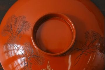 和製アンティーク　金彩の折り鶴が魅力的な木製椀(漆器、和食器)5客セット(1)