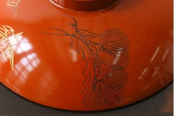 和製アンティーク　金彩の折り鶴が魅力的な木製椀(漆器、和食器)5客セット(1)