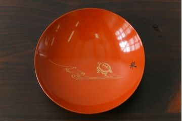 和製アンティーク　金彩の折り鶴が魅力的な木製椀(漆器、和食器)5客セット(1)