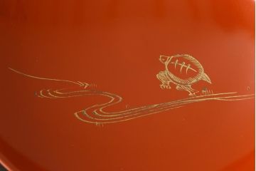 和製アンティーク　金彩の折り鶴が魅力的な木製椀(漆器、和食器)5客セット(1)