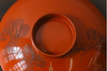 和製アンティーク　金彩の折り鶴が魅力的な木製椀(漆器、和食器)5客セット(2)