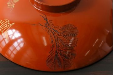和製アンティーク　金彩の折り鶴が魅力的な木製椀(漆器、和食器)5客セット(2)