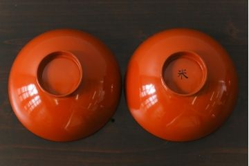 和製アンティーク　金彩の折り鶴が魅力的な木製椀(漆器、和食器)5客セット(2)