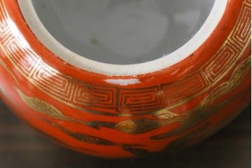和製アンティーク　九谷赤絵　箱付き　急須・湯呑茶碗　茶器セット(九谷焼、和食器)