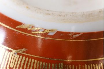 和製アンティーク　九谷赤絵　箱付き　急須・湯呑茶碗　茶器セット(九谷焼、和食器)