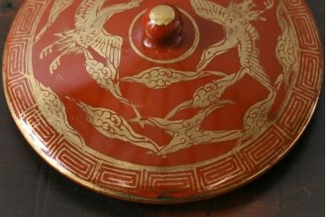 和製アンティーク　九谷赤絵　箱付き　急須・湯呑茶碗　茶器セット(九谷焼、和食器)