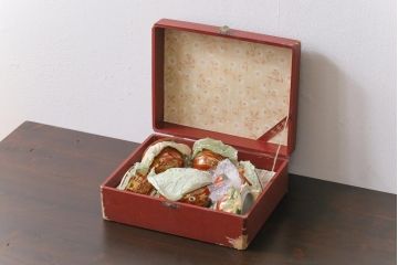 和製アンティーク　九谷赤絵　箱付き　急須・湯呑茶碗　茶器セット(九谷焼、和食器)